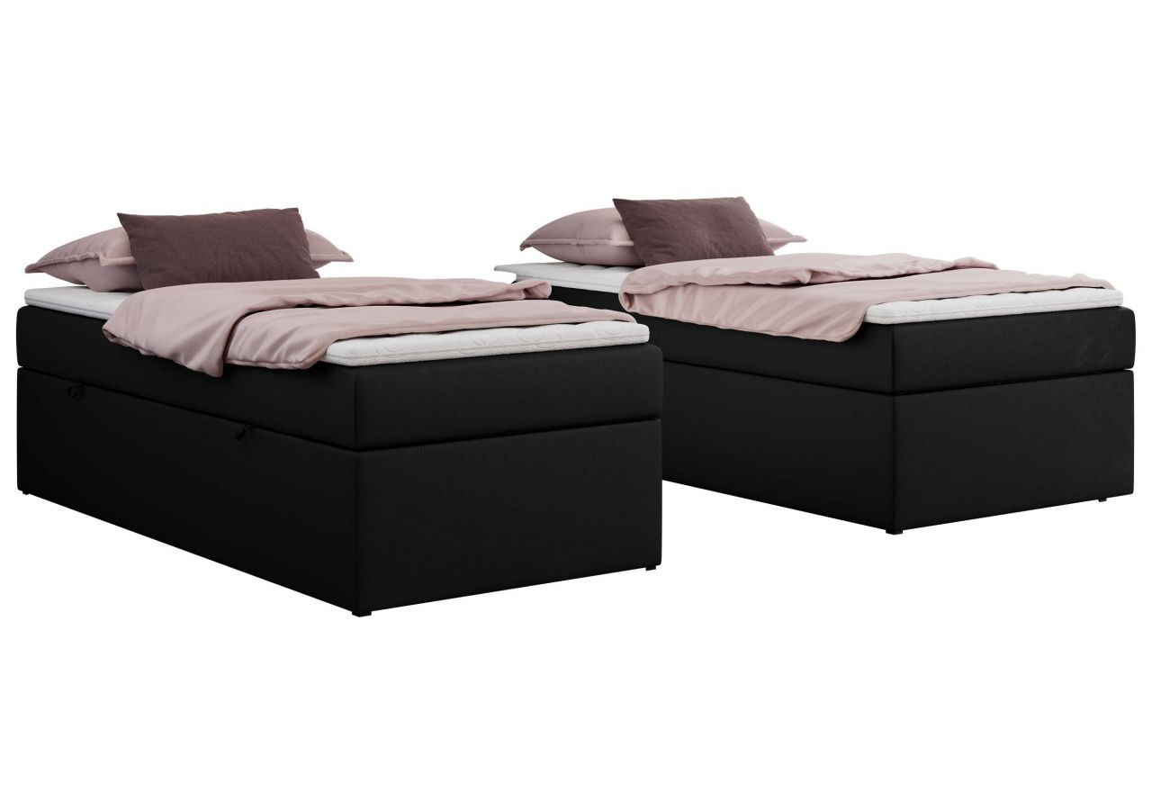 Łóżko kontynentalne ZERO 90x200 - H3 - czarny, ekoskóra - topper T25