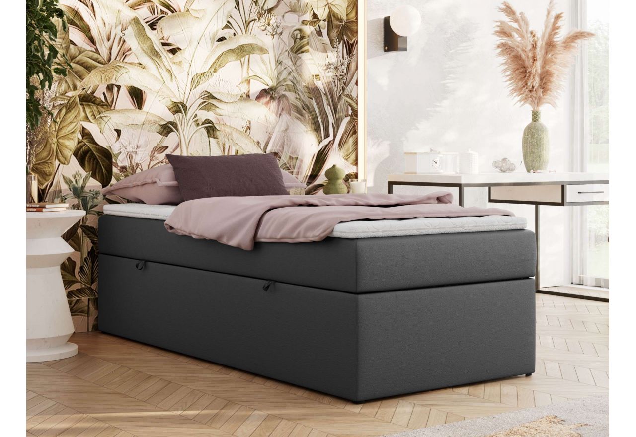 Łóżko kontynentalne ZERO 90x200 - H3 - szary, ekoskóra - topper T25