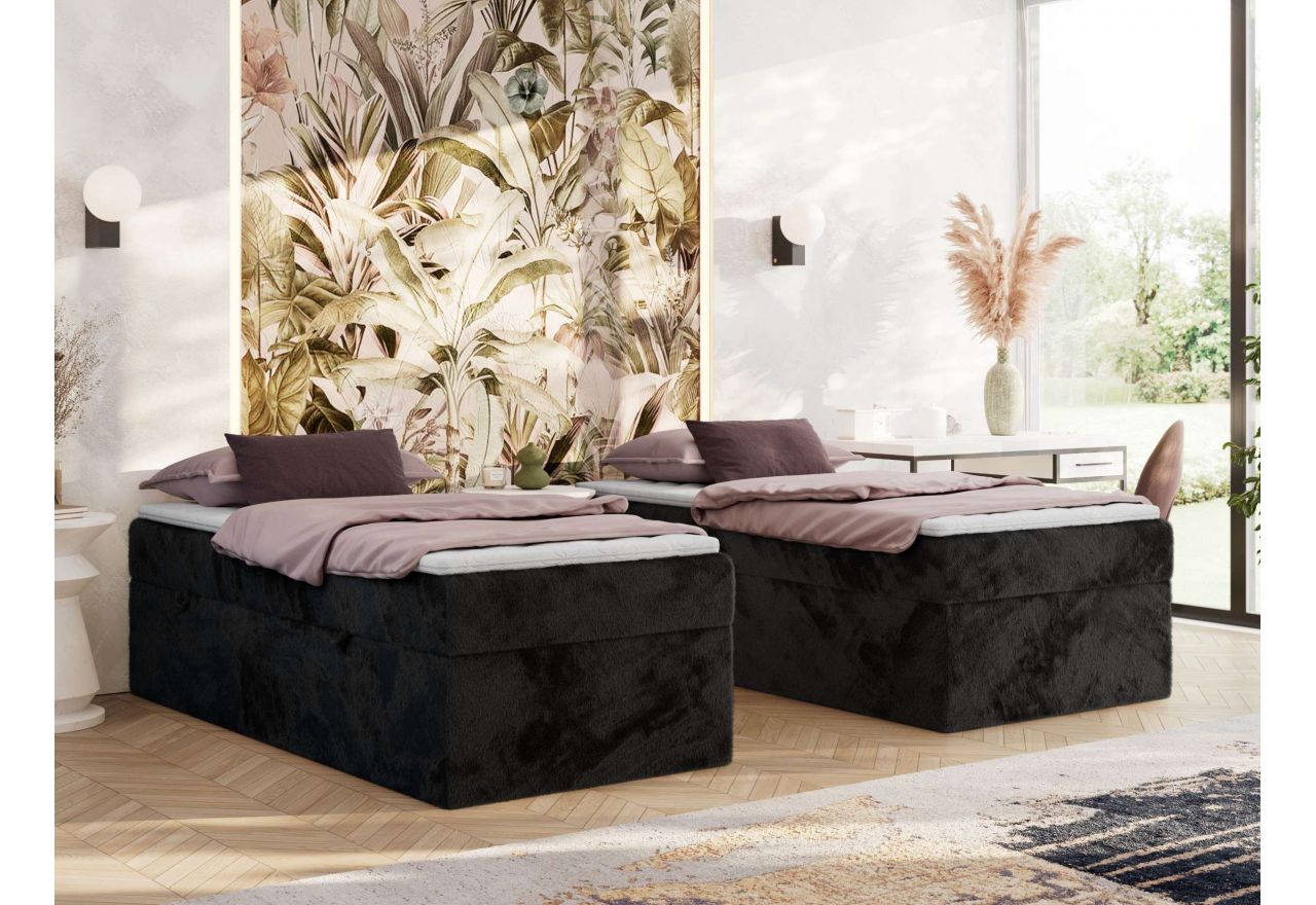 Łóżko kontynentalne ZERO 90x200 - H3 - czarny, plusz - topper T25