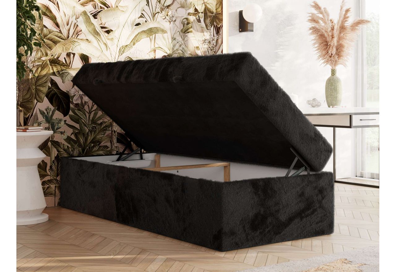 Łóżko kontynentalne ZERO 90x200 - H3 - czarny, plusz - topper T25