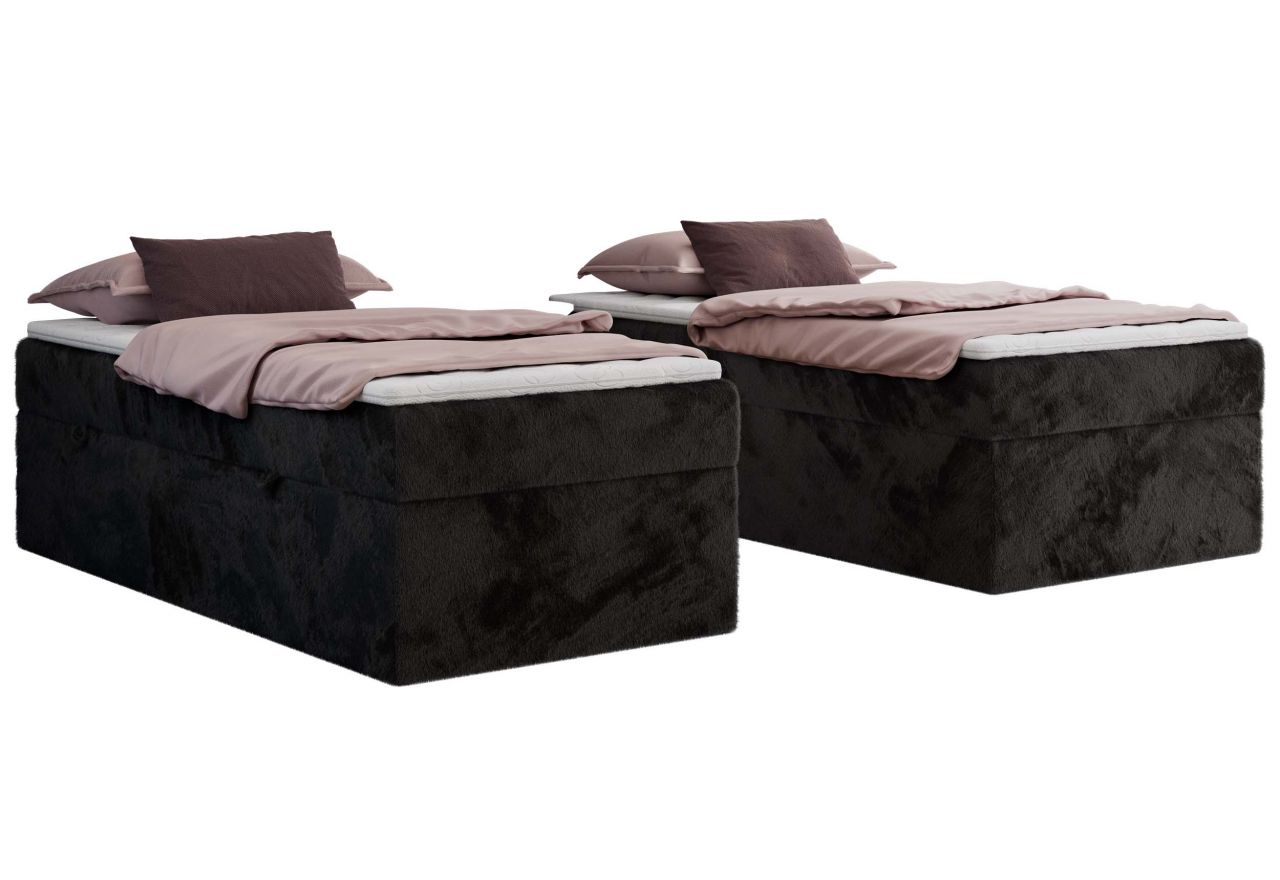 Łóżko kontynentalne ZERO 90x200 - H3 - czarny, plusz - topper T25