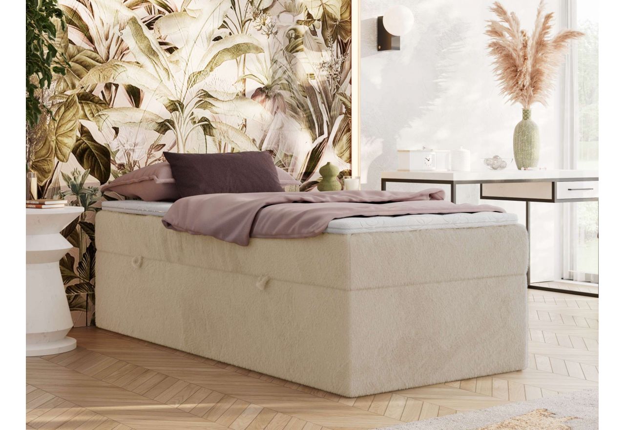 Łóżko kontynentalne ZERO 90x200 - H3 - kremowy, plusz - topper T25