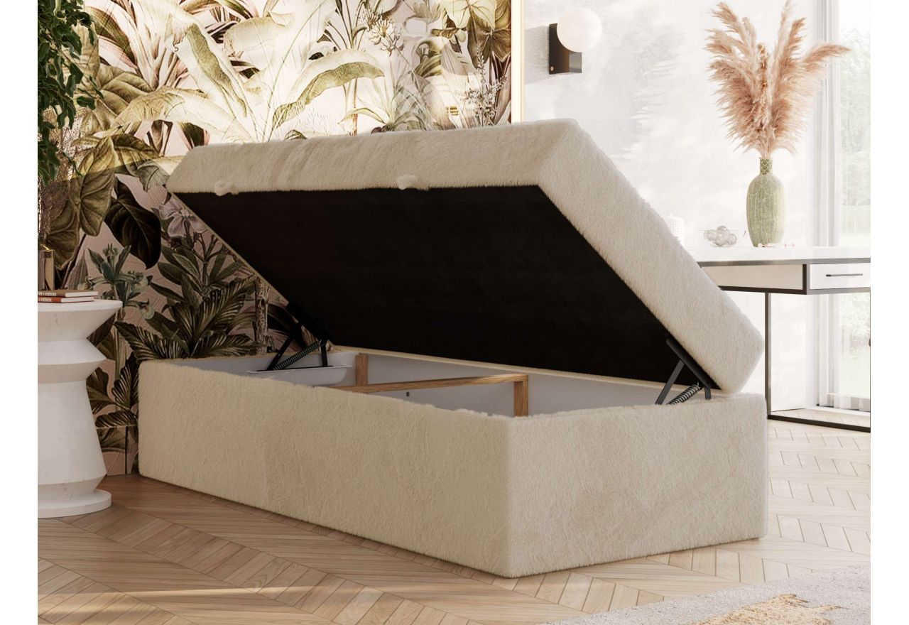 Łóżko kontynentalne ZERO 90x200 - H3 - kremowy, plusz - topper T25