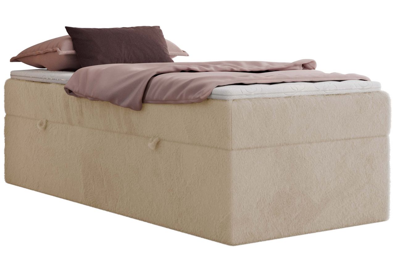 Łóżko kontynentalne ZERO 90x200 - H3 - kremowy, plusz - topper T25