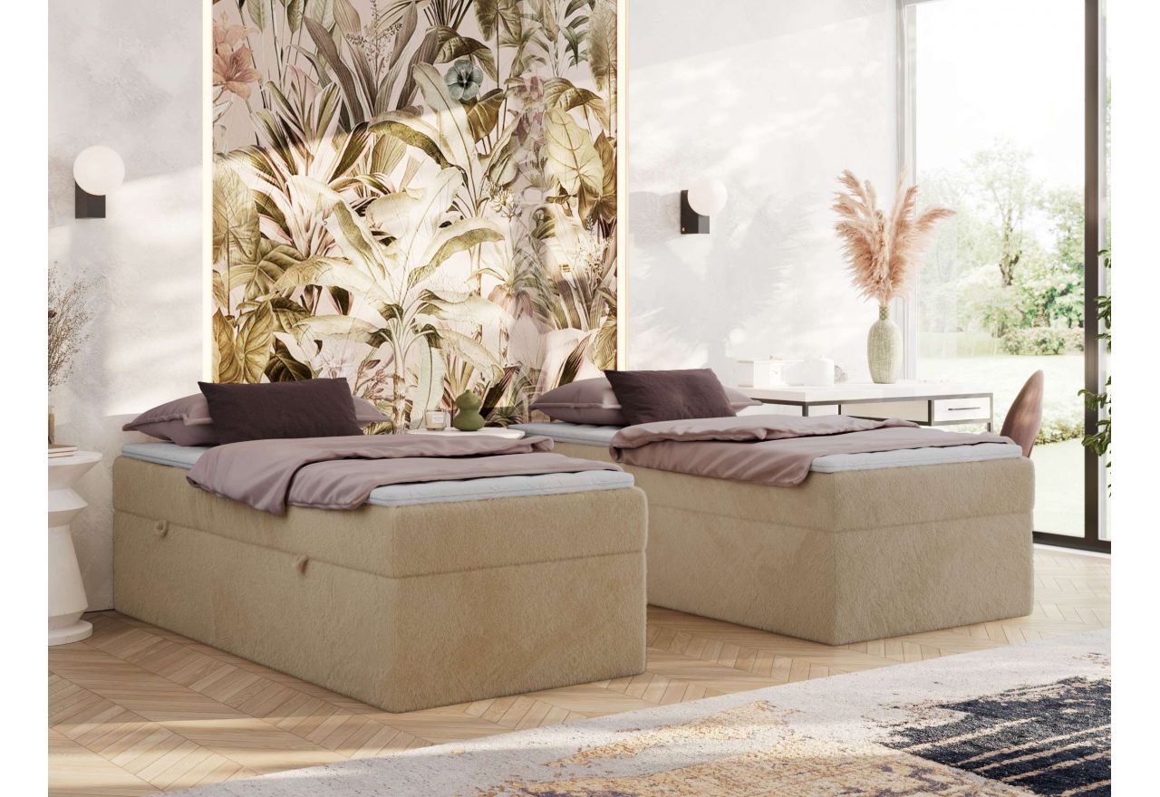 Łóżko kontynentalne ZERO 90x200 - H3 - beżowy, plusz - topper T25