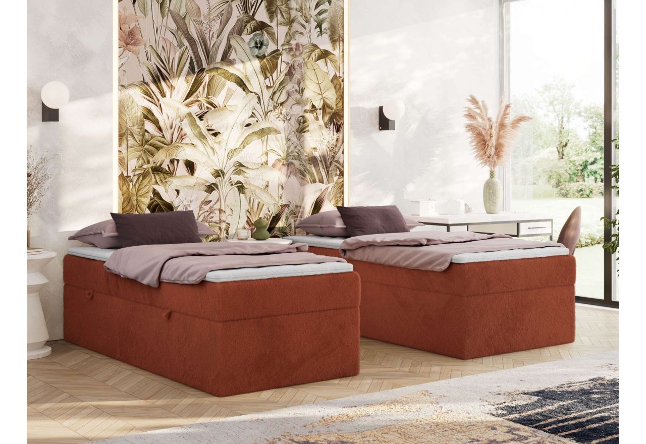 Łóżko kontynentalne ZERO 90x200 - H3 - pomarańczowy, plusz - topper T25