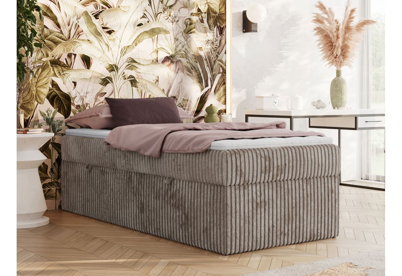 Łóżko kontynentalne ZERO 90x200 - H3 - jasnobrązowy, sztruks - topper T25