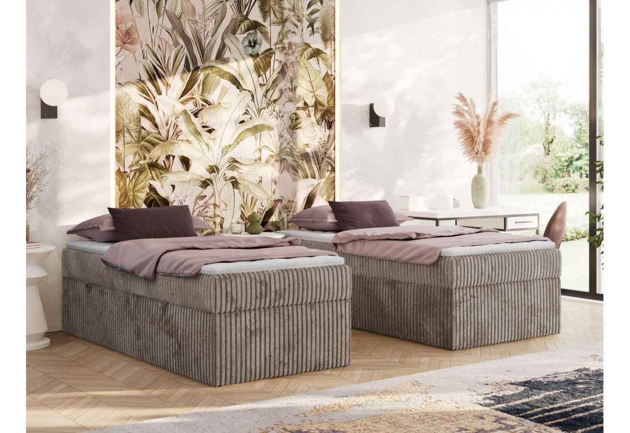 Łóżko kontynentalne ZERO 90x200 - H3 - jasnobrązowy, sztruks - topper T25