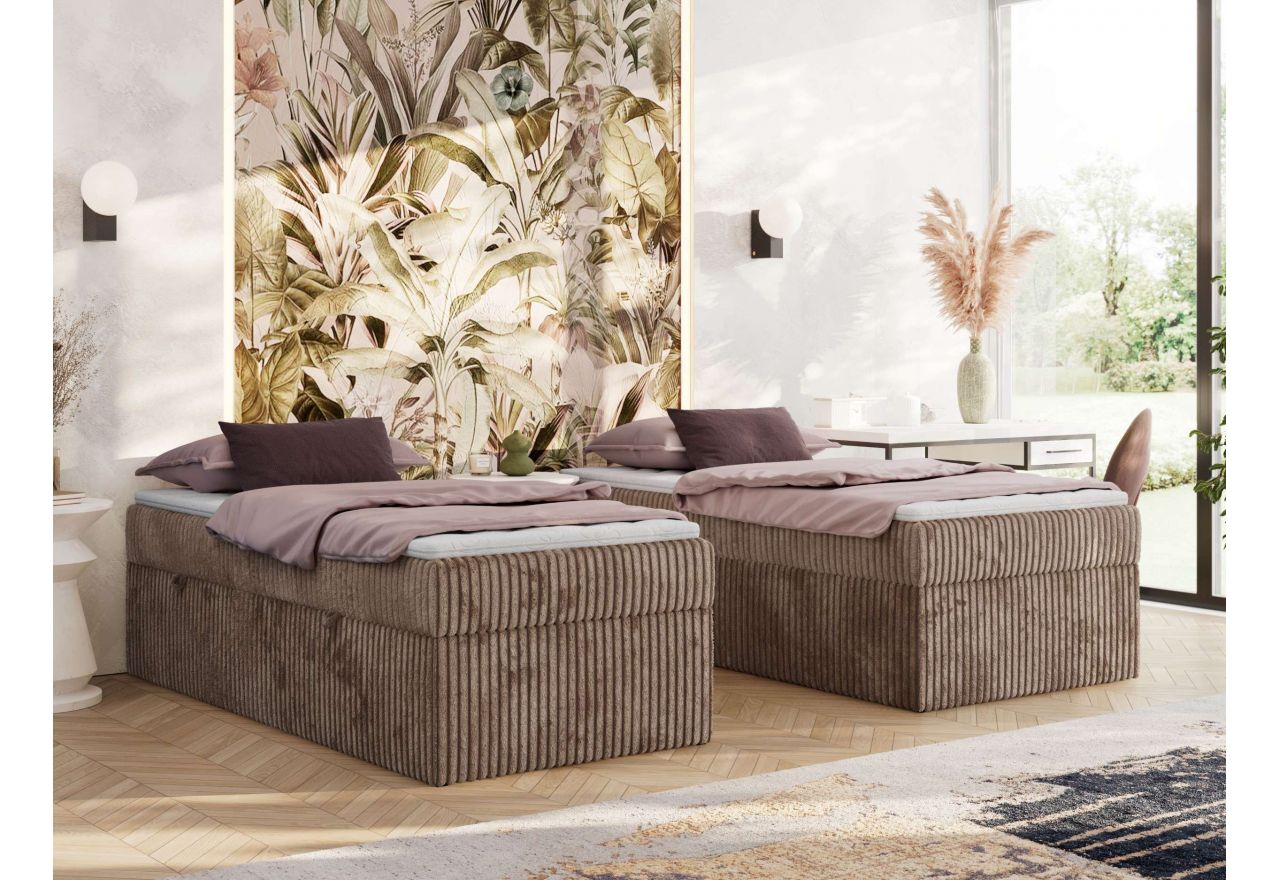 Łóżko kontynentalne ZERO 90x200 - H3 - brązowy, sztruks - topper T25