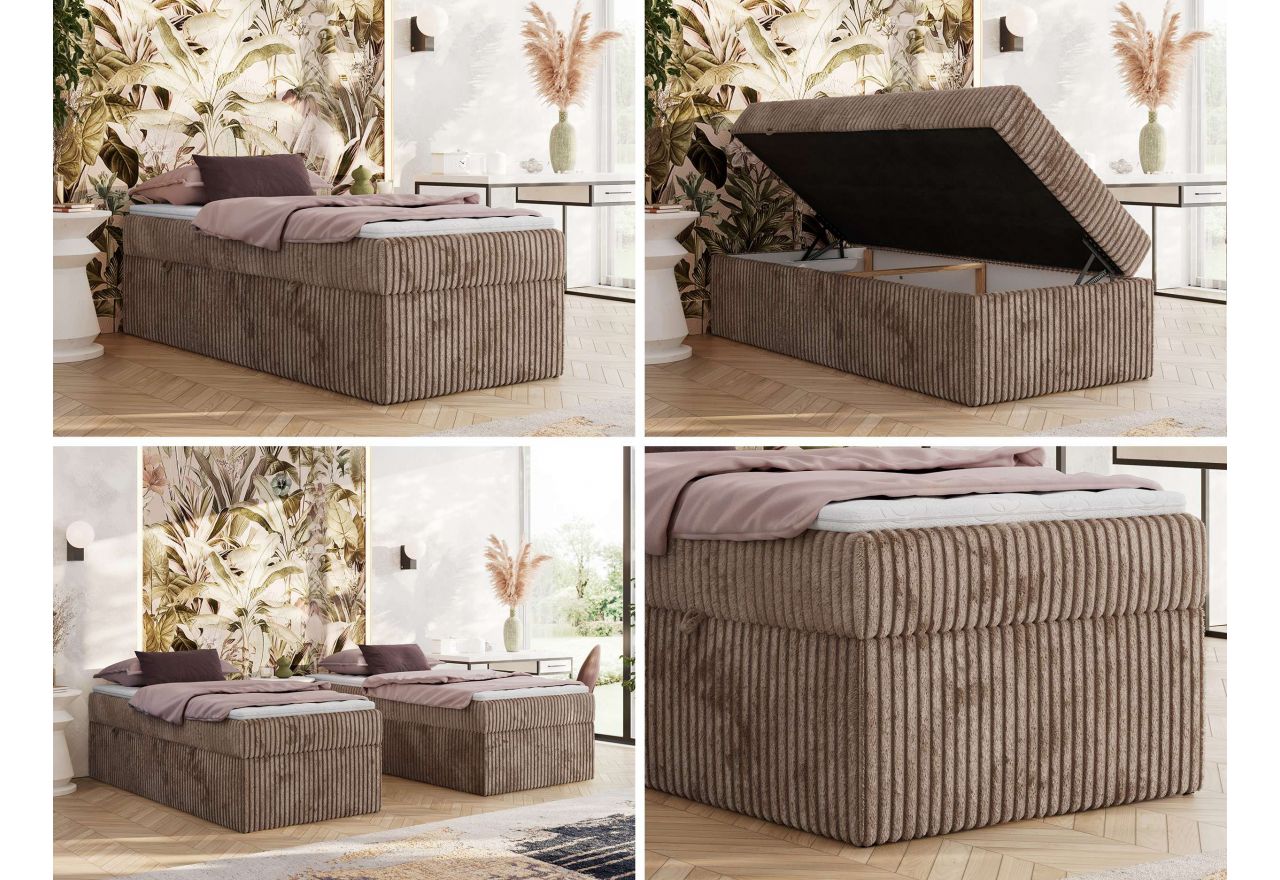 Łóżko kontynentalne ZERO 90x200 - H3 - brązowy, sztruks - topper T25