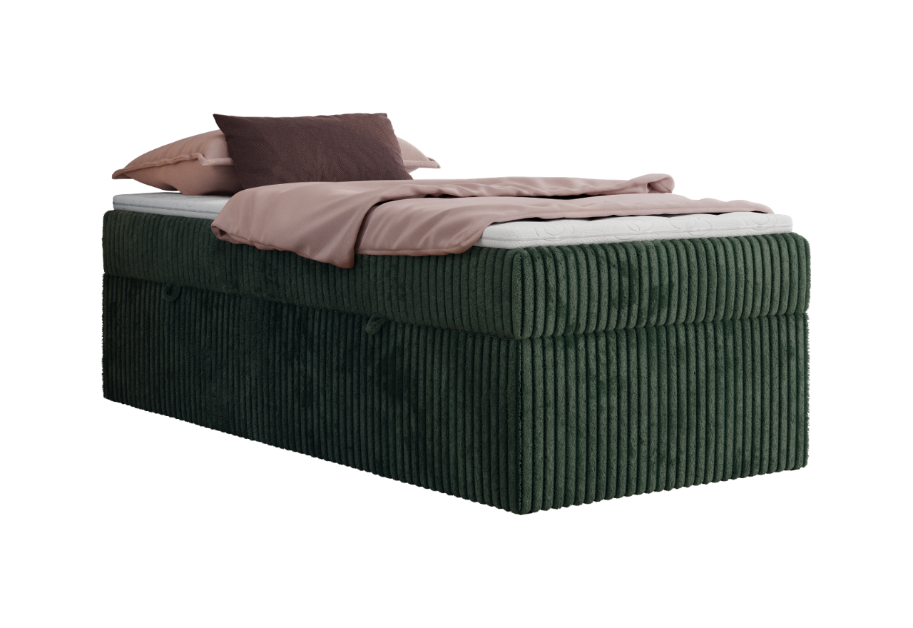 Łóżko kontynentalne ZERO 90x200 - H3 - ciemnozielony, sztruks - topper T25