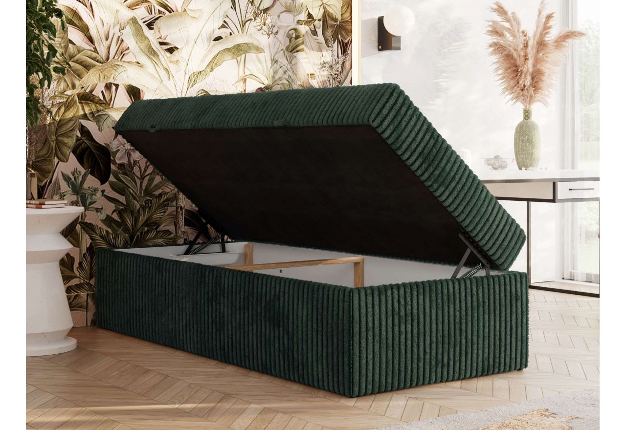 Łóżko kontynentalne ZERO 90x200 - H3 - ciemnozielony, sztruks - topper T25