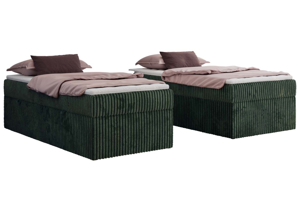Łóżko kontynentalne ZERO 90x200 - H3 - ciemnozielony, sztruks - topper T25