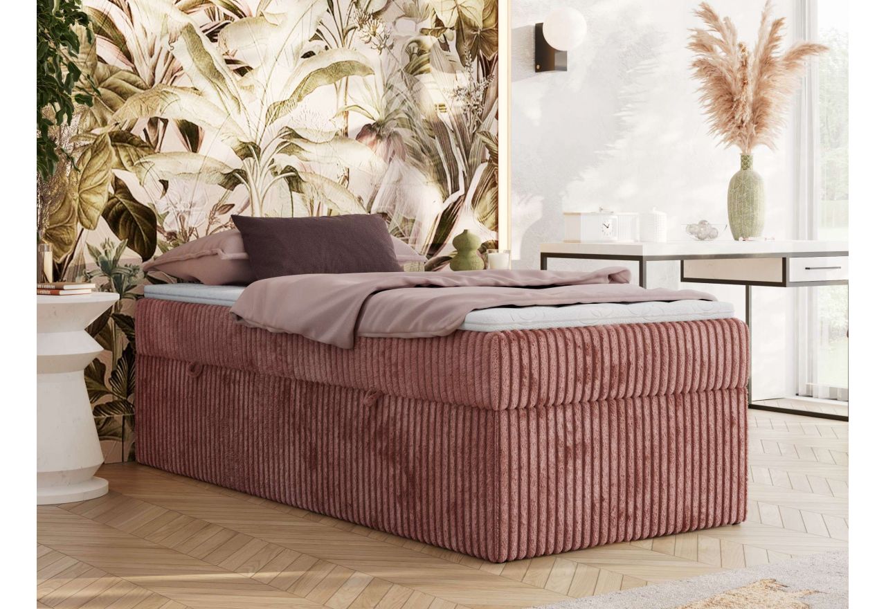 Łóżko kontynentalne ZERO 90x200 - H3 - różowy, sztruks - topper T25