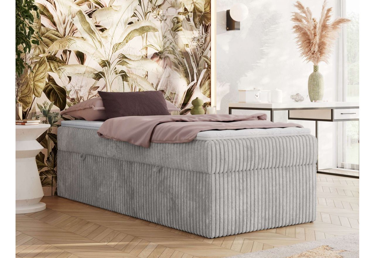 Łóżko kontynentalne ZERO 90x200 - H3 - jasnoszary, sztruks - topper T25