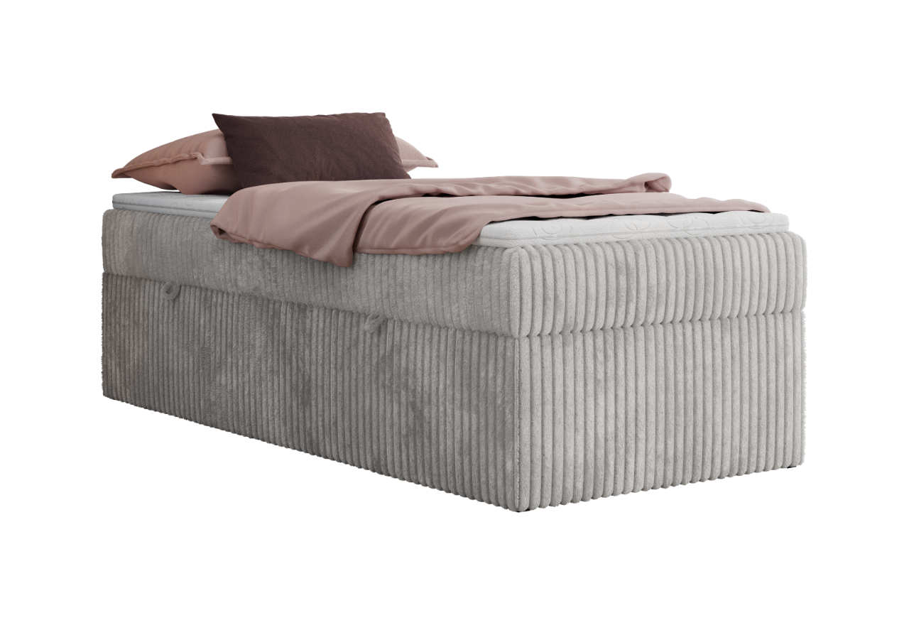 Łóżko kontynentalne ZERO 90x200 - H3 - jasnoszary, sztruks - topper T25