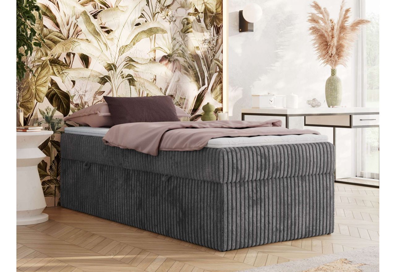 Łóżko kontynentalne ZERO 90x200 - H3 - szary, sztruks - topper T25