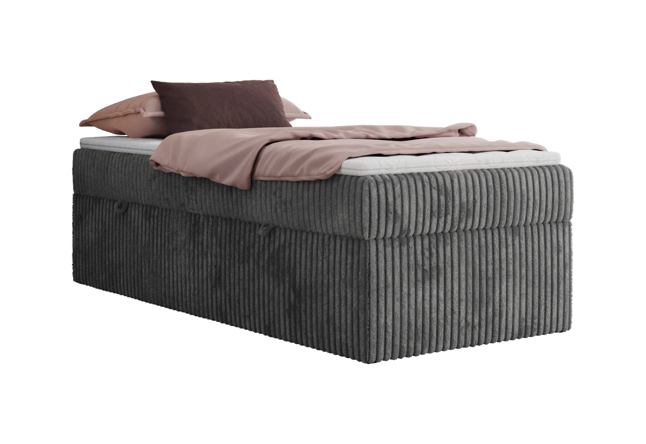 Łóżko kontynentalne ZERO 90x200 - H3 - szary, sztruks - topper T25