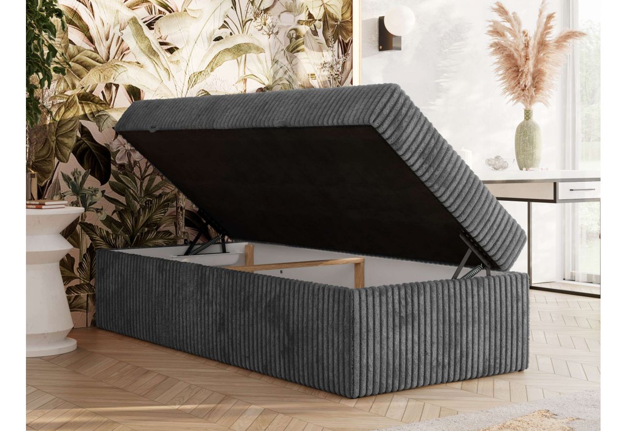 Łóżko kontynentalne ZERO 90x200 - H3 - szary, sztruks - topper T25