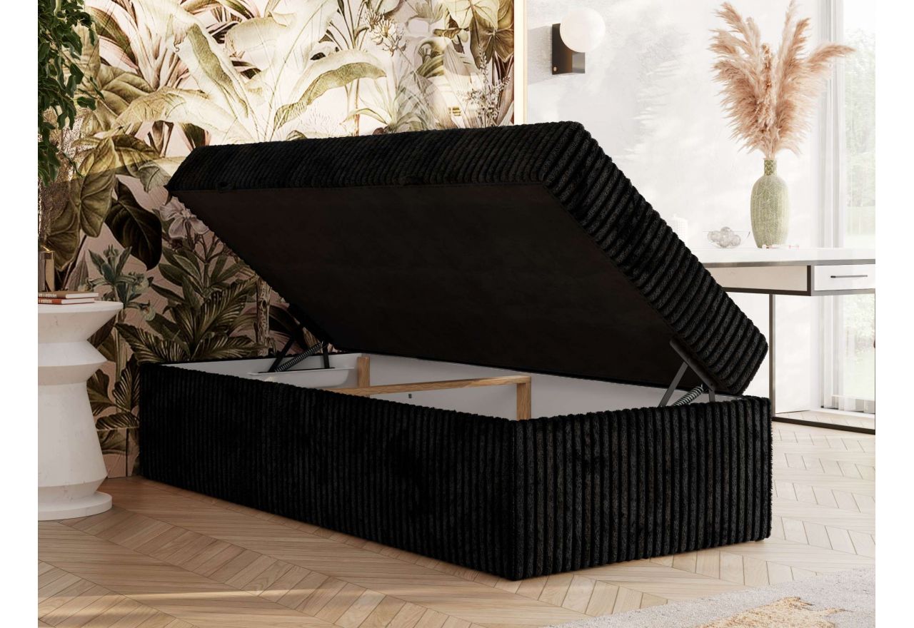 Łóżko kontynentalne ZERO 90x200 - H3 - czarny, sztruks - topper T25