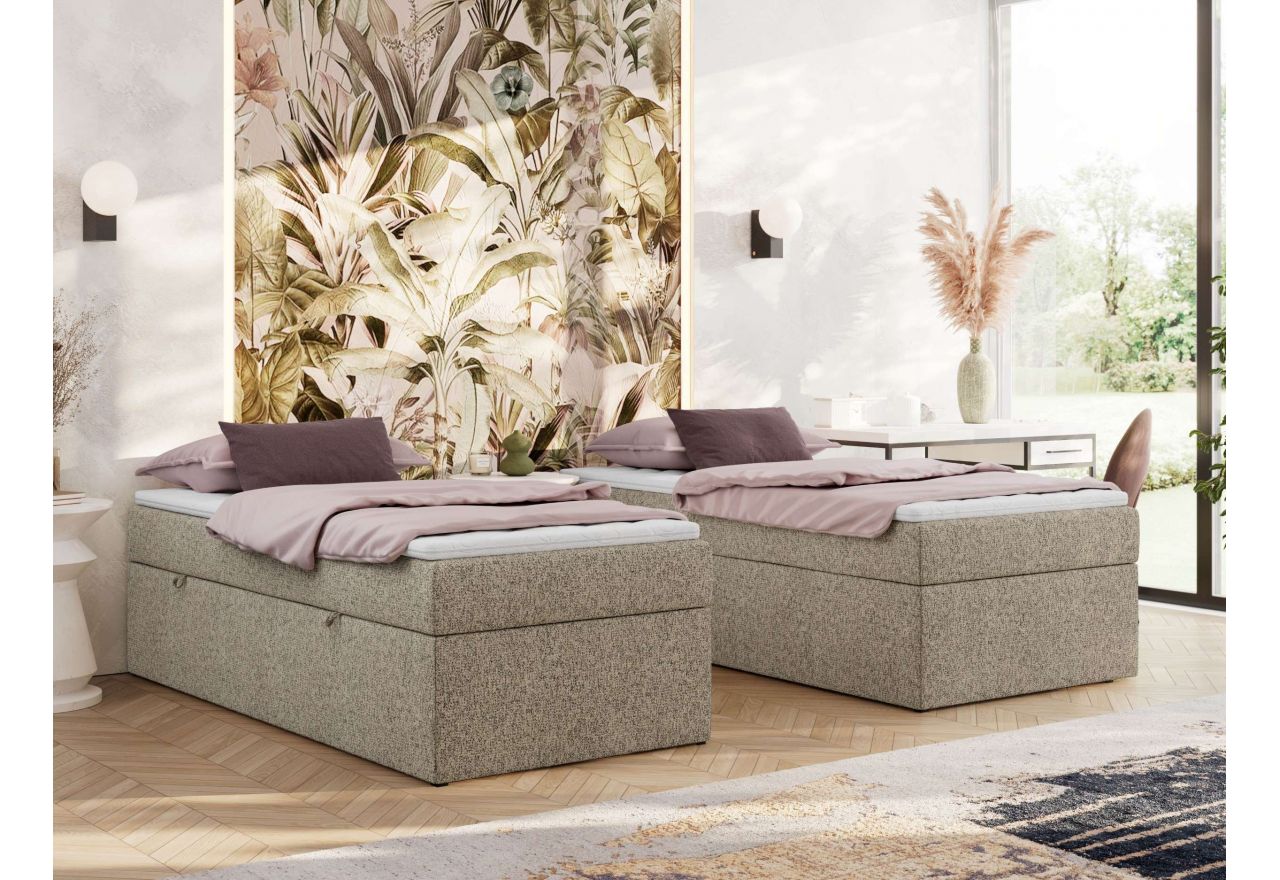 Łóżko kontynentalne ZERO 90x200 - H3 - ciemnobeżowy, struktura - topper T25