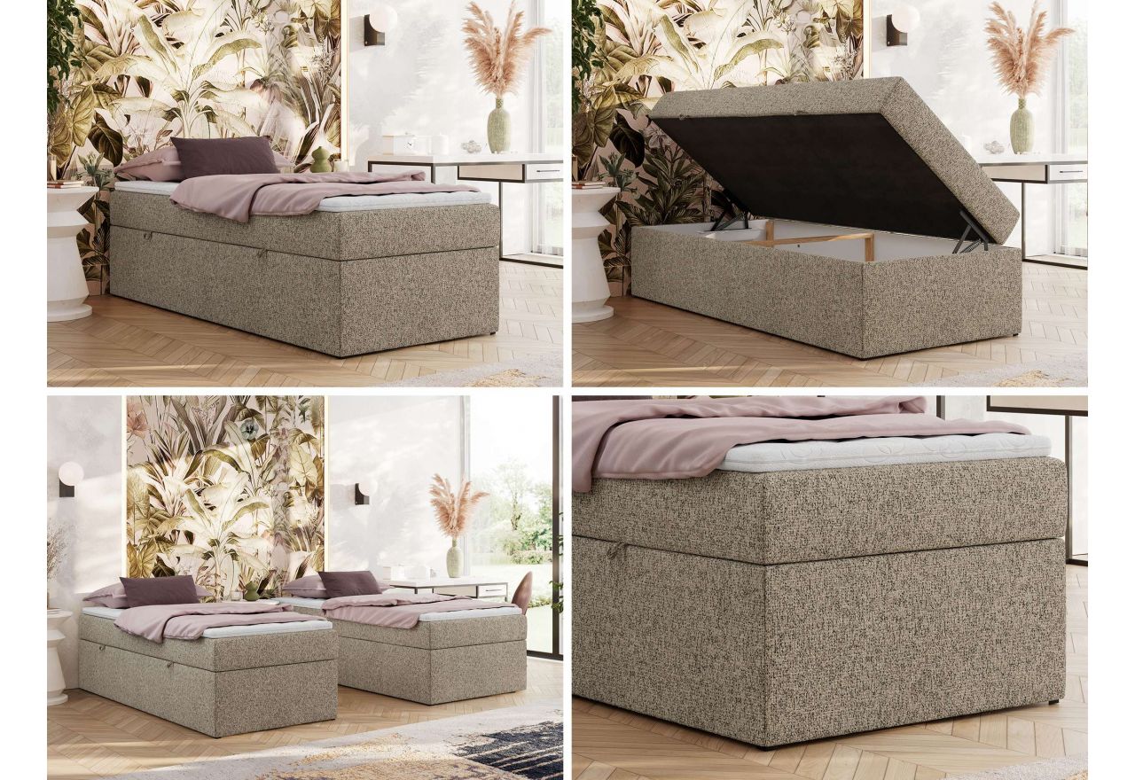 Łóżko kontynentalne ZERO 90x200 - H3 - ciemnobeżowy, struktura - topper T25