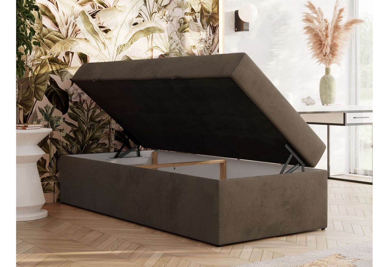 Łóżko kontynentalne ZERO 90x200 - H4 - brązowy, welwet - topper T25