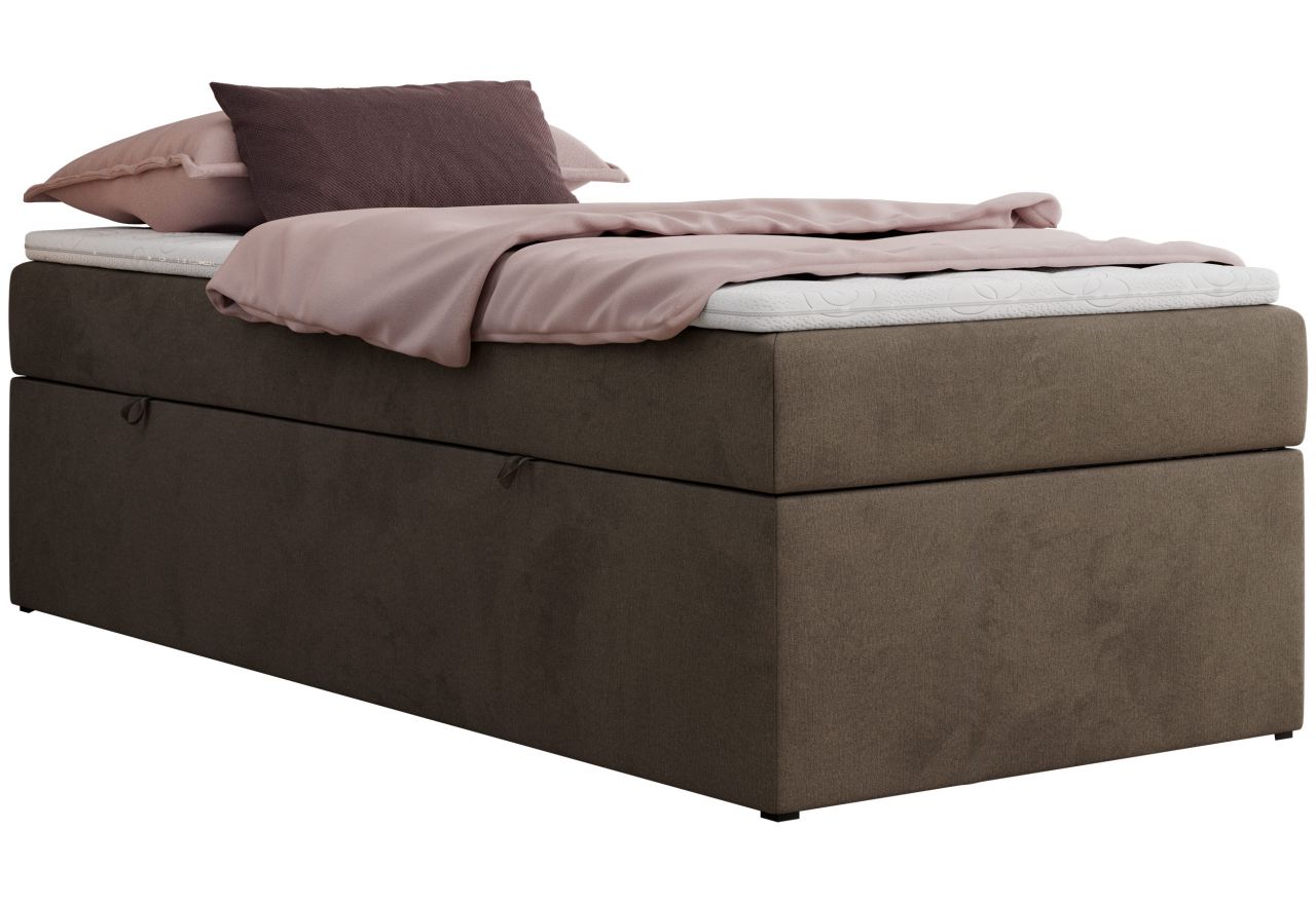 Łóżko kontynentalne ZERO 90x200 - H4 - brązowy, welwet - topper T25
