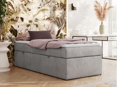 Łóżko kontynentalne ZERO 90x200 - H4 - jasnoszary, welwet - topper T25