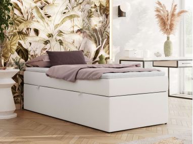 Łóżko kontynentalne ZERO 90x200 - H4 - biały, ekoskóra - topper T25