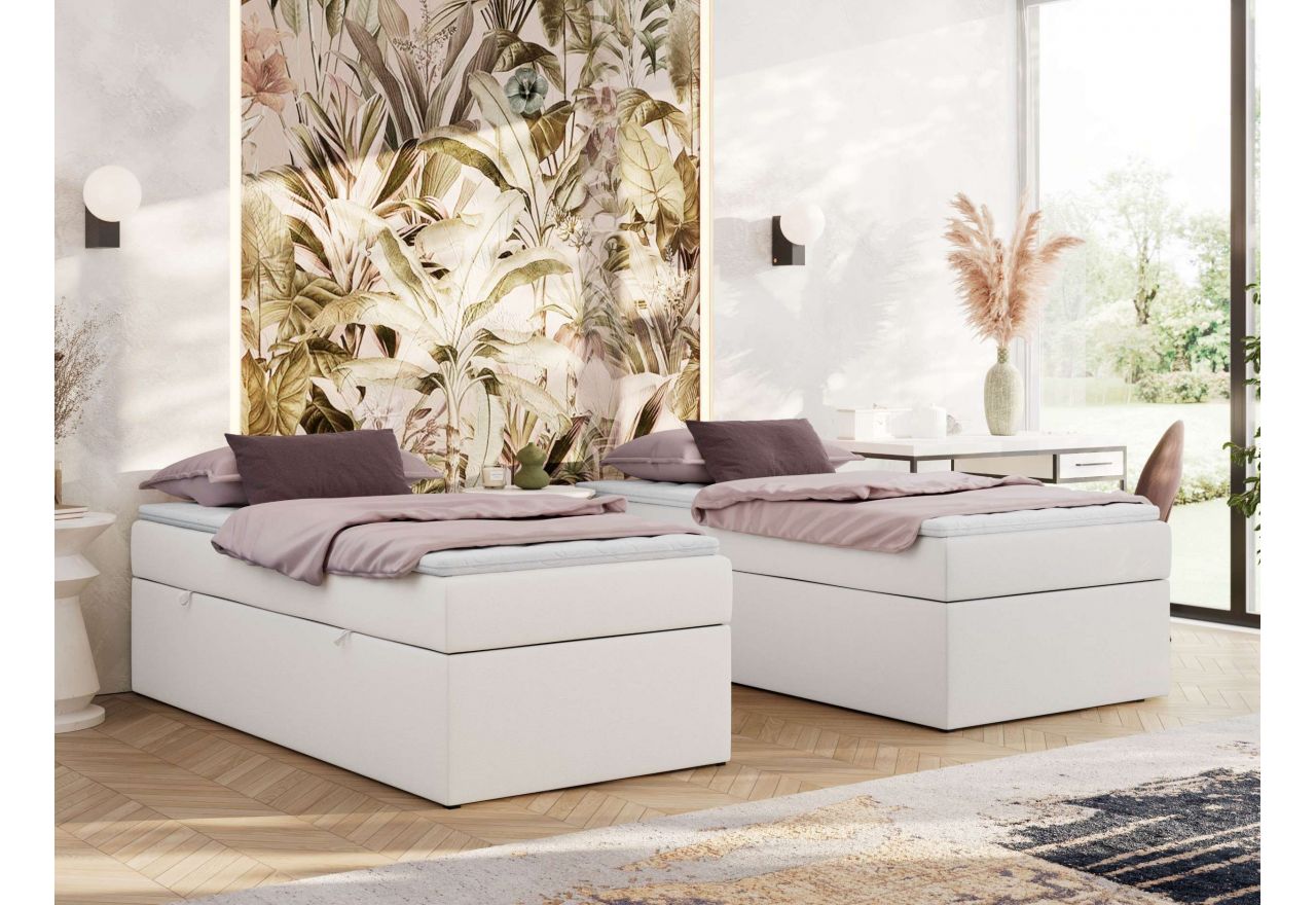 Łóżko kontynentalne ZERO 90x200 - H4 - biały, ekoskóra - topper T25