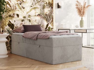 Łóżko kontynentalne ZERO 90x200 - H4 - jasnoszary, plusz - topper T25