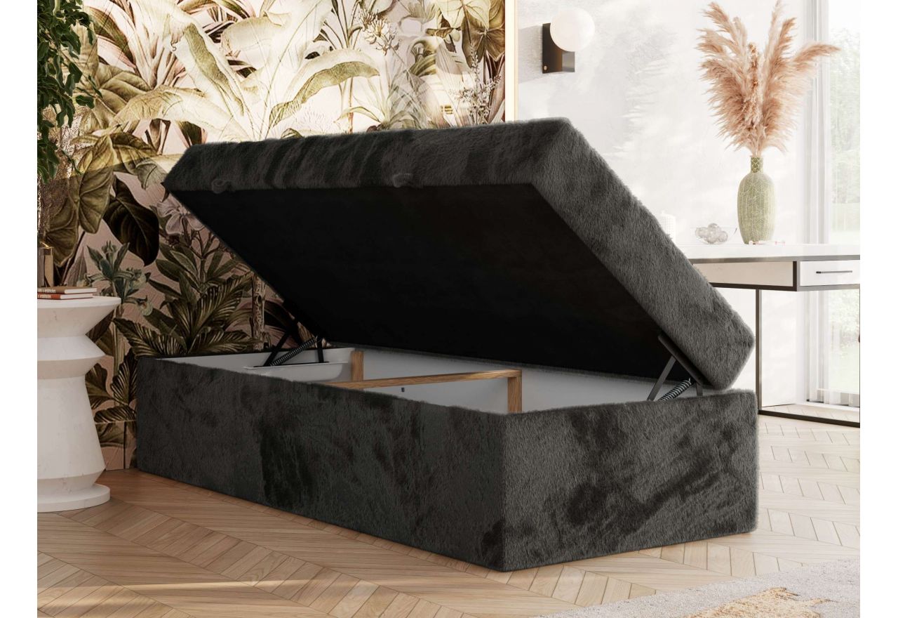 Łóżko kontynentalne ZERO 90x200 - H4 - ciemnoszary, plusz - topper T25