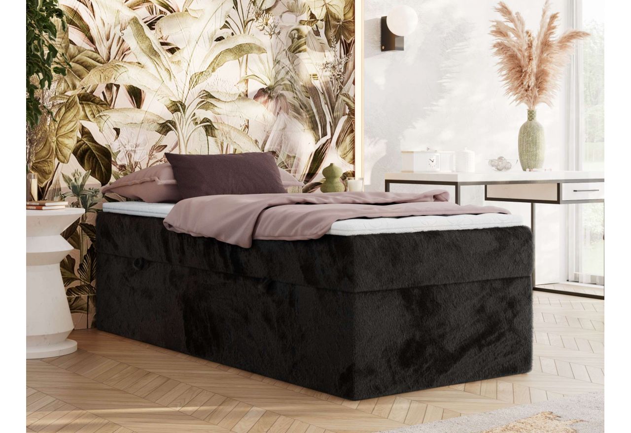 Łóżko kontynentalne ZERO 90x200 - H4 - czarny, plusz - topper T25