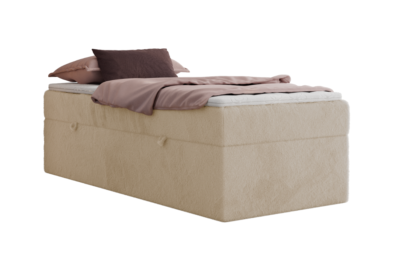 Łóżko kontynentalne ZERO 90x200 - H4 - kremowy, plusz - topper T25