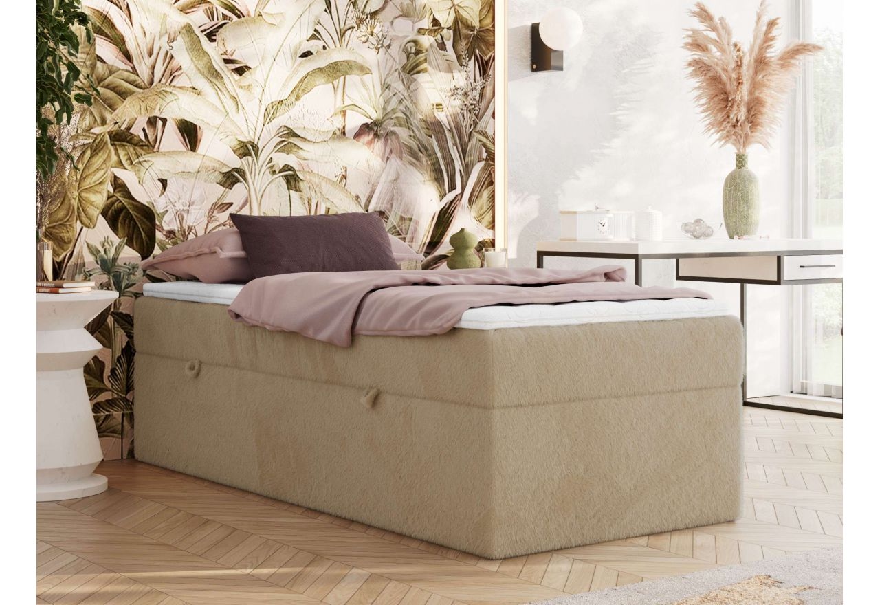 Łóżko kontynentalne ZERO 90x200 - H4 - beżowy, plusz - topper T25