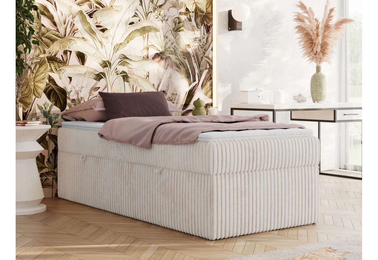 Łóżko kontynentalne ZERO 90x200 - H4 - beżowy, sztruks - topper T25