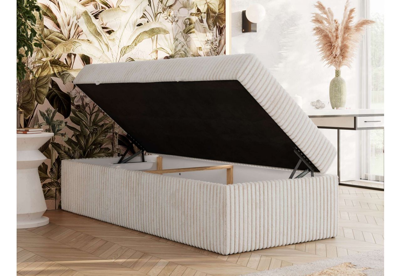 Łóżko kontynentalne ZERO 90x200 - H4 - beżowy, sztruks - topper T25