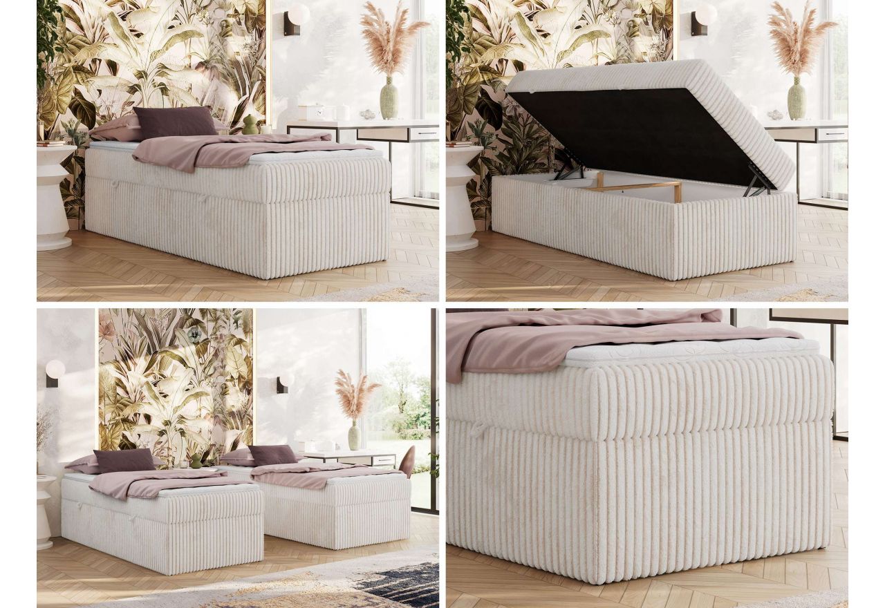 Łóżko kontynentalne ZERO 90x200 - H4 - beżowy, sztruks - topper T25