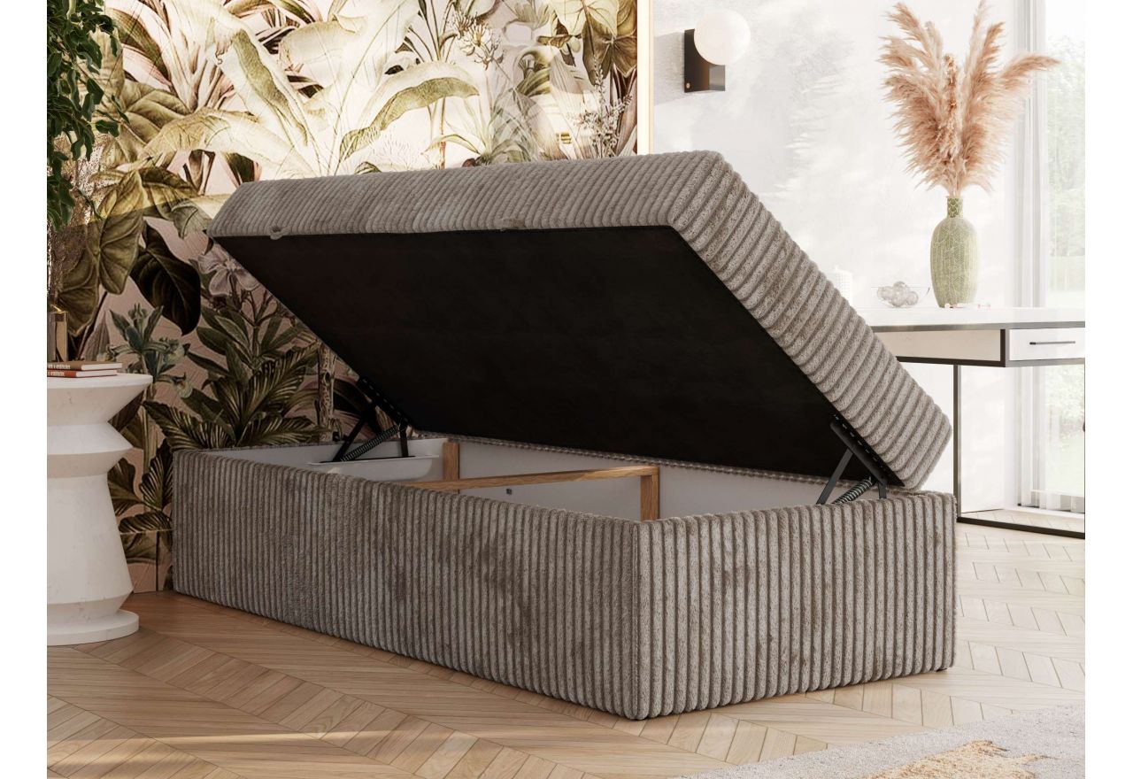 Łóżko kontynentalne ZERO 90x200 - H4 - jasnobrązowy, sztruks - topper T25