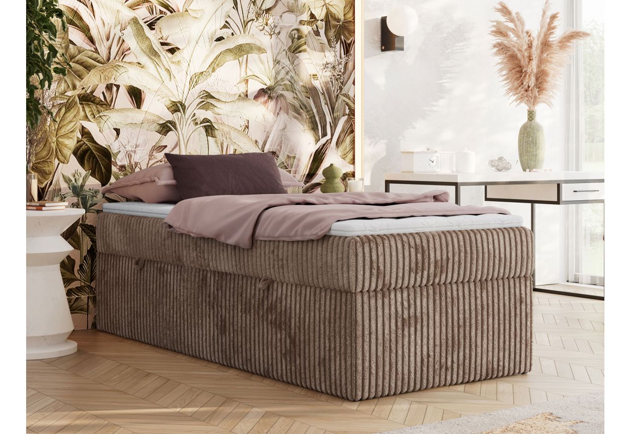 Łóżko kontynentalne ZERO 90x200 - H4 - brązowy, sztruks - topper T25