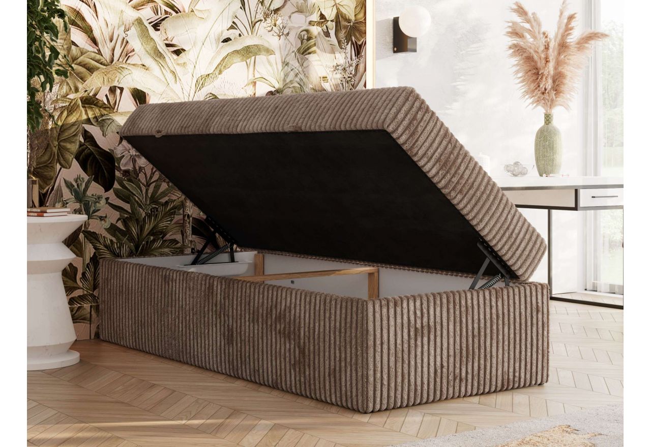 Łóżko kontynentalne ZERO 90x200 - H4 - brązowy, sztruks - topper T25