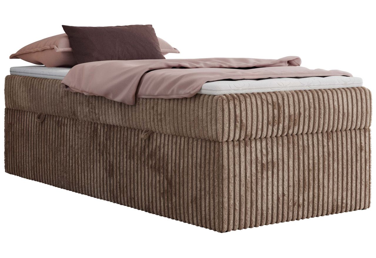 Łóżko kontynentalne ZERO 90x200 - H4 - brązowy, sztruks - topper T25