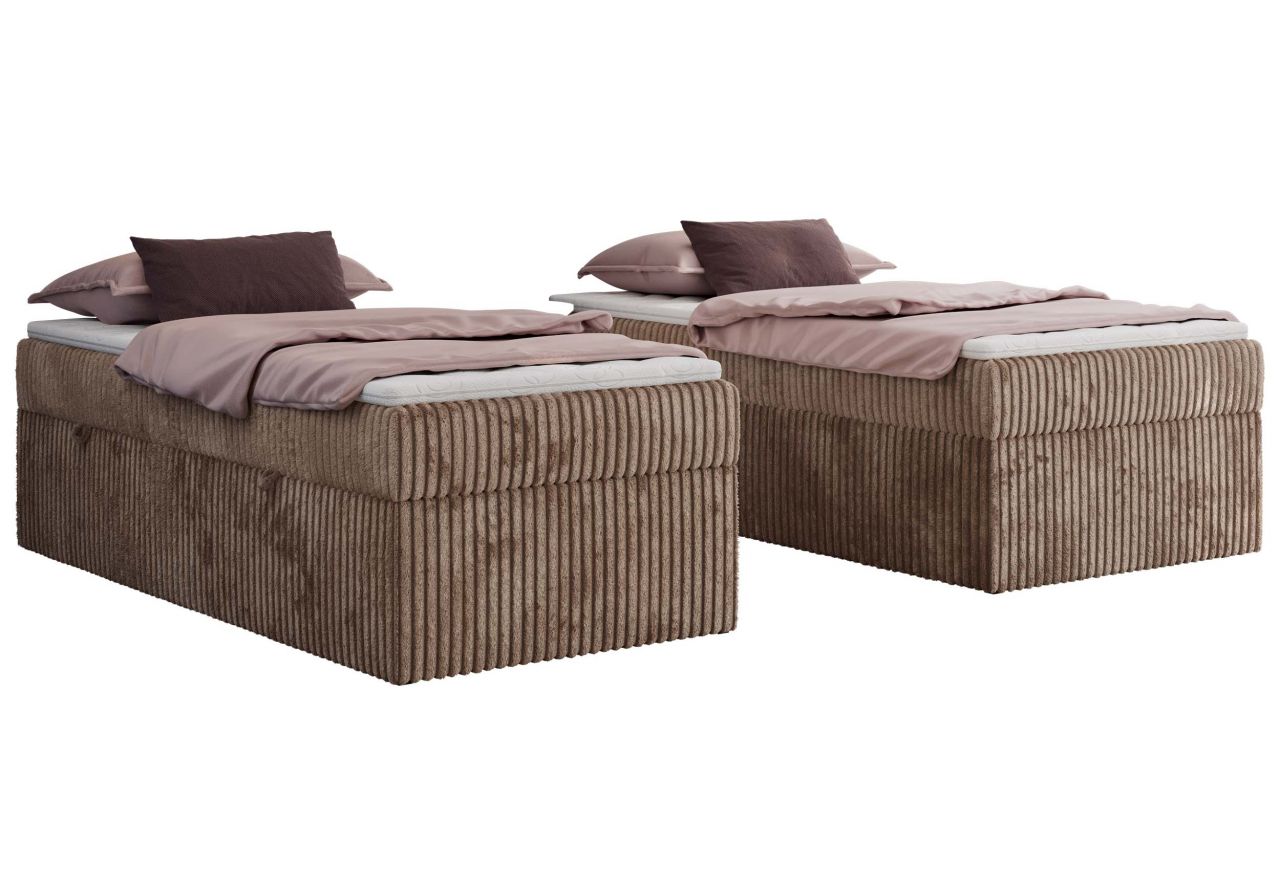 Łóżko kontynentalne ZERO 90x200 - H4 - brązowy, sztruks - topper T25