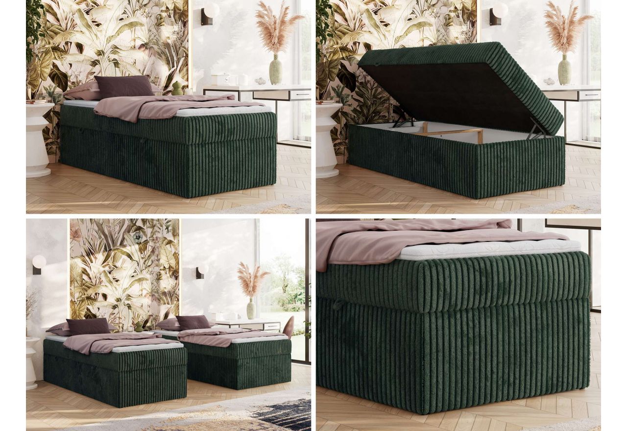 Łóżko kontynentalne ZERO 90x200 - H4 - ciemnozielony, sztruks - topper T25