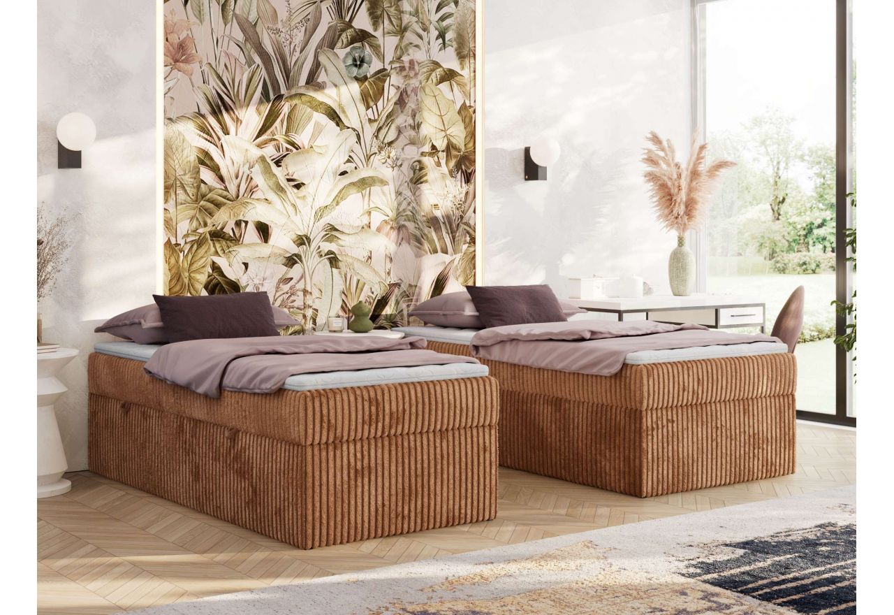 Łóżko kontynentalne ZERO 90x200 - H4 - pomarańczowy, sztruks - topper T25