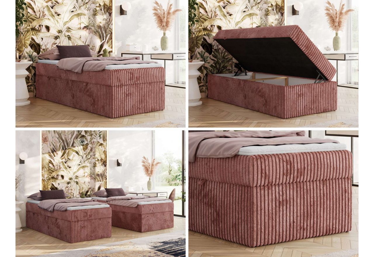 Łóżko kontynentalne ZERO 90x200 - H4 - różowy, sztruks - topper T25