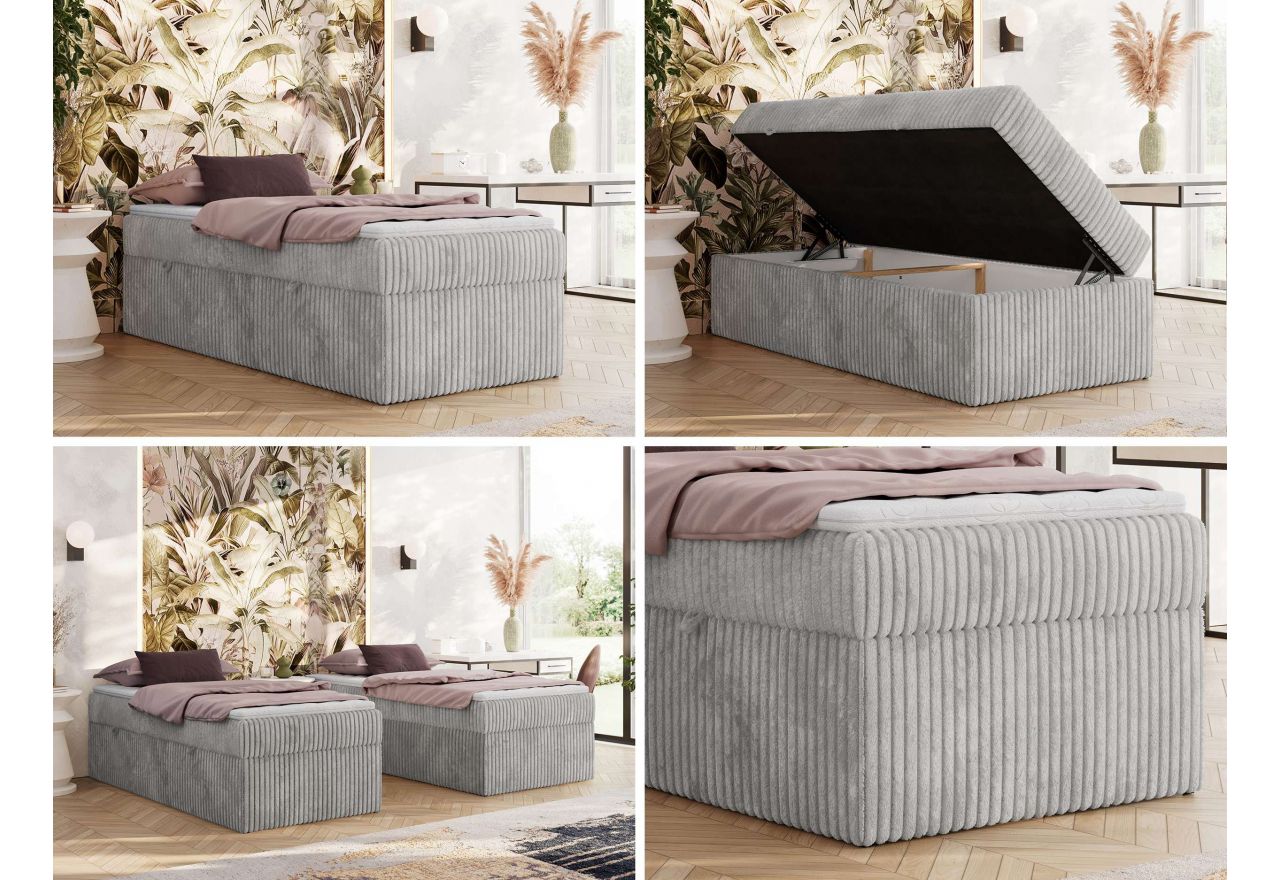 Łóżko kontynentalne ZERO 90x200 - H4 - jasnoszary, sztruks - topper T25