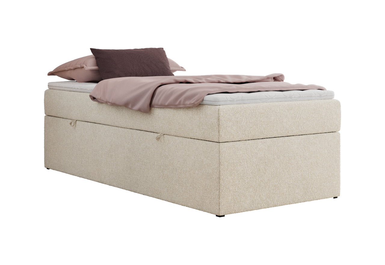 Łóżko kontynentalne ZERO 90x200 - H4 - kremowy, struktura - topper T25