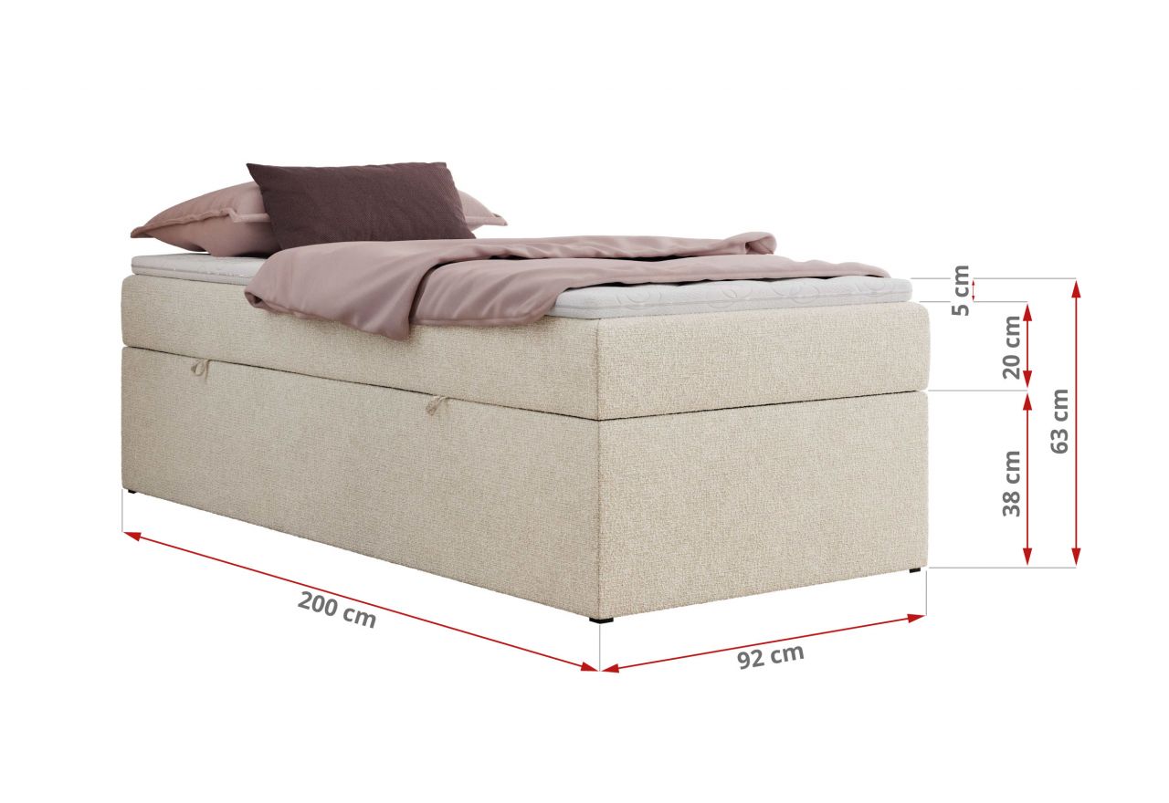 Łóżko kontynentalne ZERO 90x200 - H4 - kremowy, struktura - topper T25